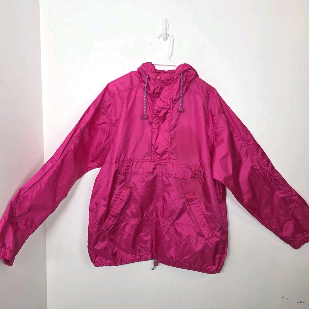 Vintage Eddie Bauer Pink Windbreaker Oversized Hooded Pullover Rain Jacket Sz‎ M